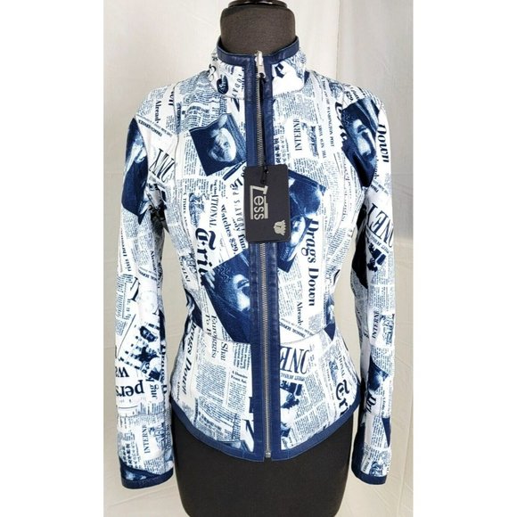 Tess Blue Exotic Reversible Sheepskin Leather Jacket Sz Small Made in Turkey NWT